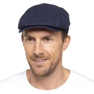 Heren linnen platte pet in crème en denim - Spijkerbroekblauw