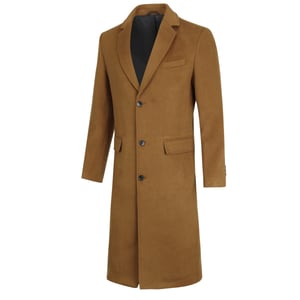 Heren Knielange Winter Wollen Jas Slim Fit Omslagkraag Zakelijke Jassen Khaki