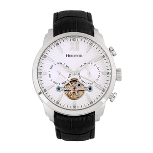 Heritor automatisch Arthur semi-skelet lederen band horloge met dag/datum
