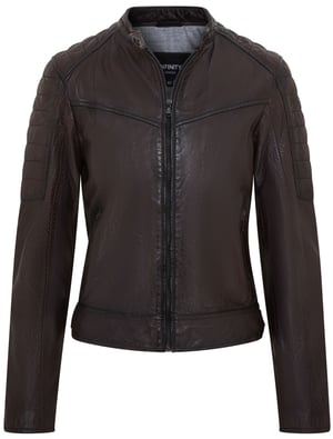 Dames Bruin Retro Gewatteerd Leren Bikerjack - Horten