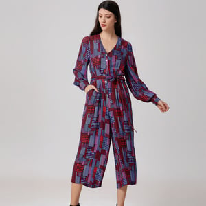 Jumpsuit met grafische print en V-hals