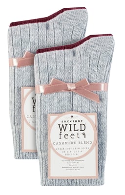 Wildfeet - 4 Paar Dames Cashmere Boot Sokken | Ribgebreide Wollen Bed Sokken - Blauw / mauve