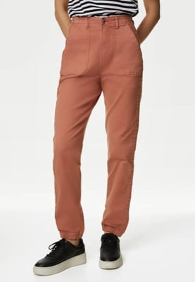 M&S Collection Dames Katoenmix Slim Fit Ankle Grazer Joggers Baksteenrood