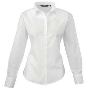 Premier Dames/Dames Popeline Blouse met Lange Mouwen (Wit)