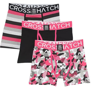 Crosshatch Heren Crystaline Boxershorts (Set van 3) (Fuchsia/Zwart/Grijs)
