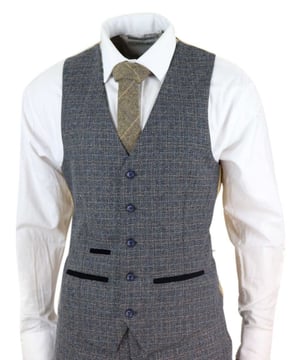 Heren 3-delige Marineblauwe Houndstooth Vintage Retro Pak