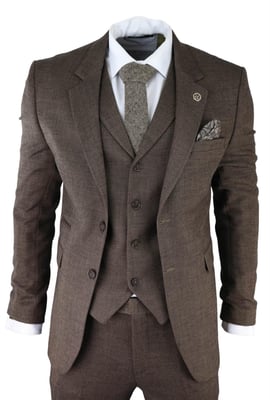 Heren Bruin 3-delige Tweed Haringbeen Pak Peaky Blinders Klassiek Maatwerk