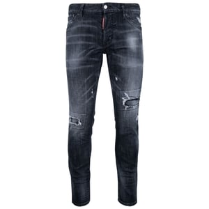 Dsquared2 Relaxte lange kruisversterkte gescheurde zwarte jeans