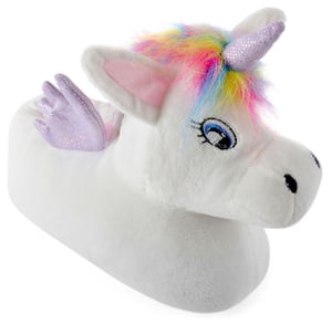 Eenhoorn pluche pantoffels voor kinderen met regenbooghaar - Wit