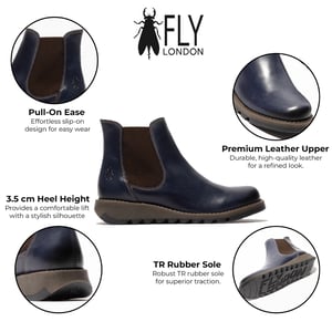 Fly London Dames Blauwe SALV Chelsea Leren Enkel Casual Wedge Heel Laarzen