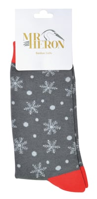Mr Heron Mens nieuwigheid bamboe kerstsokken - Sneeuwvlokken (Grijs)