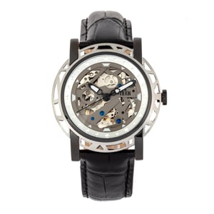 Reign Stavros automatisch skelet horloge met leren band