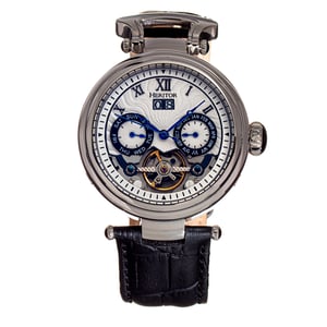 Heritor Automatic Ganzi semi-skelet lederen band horloge
