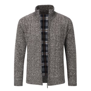 Herenvest met ritssluiting Grof gebreid vest met opstaande kraag voor winterbruin