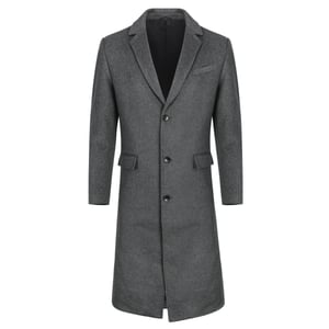 Heren Knielange Winter Wollen Jas Slim Fit Omslagkraag Zakelijke Jassen Grijs