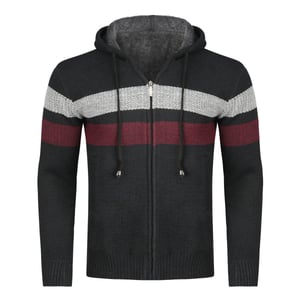 Heren Winter Transitie Cardigan met Capuchon Gevoerde Grof Gebreide Capuchon Warme Jas Marineblauw