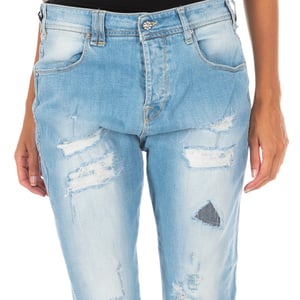 Lange denim broek met rechte zoom gesneden 10DBF0667 vrouw