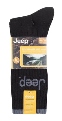 Jeep - 4-pack anti-blaar luxe laarzensokken voor heren - Zwart / Houtskool