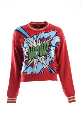 Dolce & Gabbana Rode gebreide kasjmier trui met cartoon