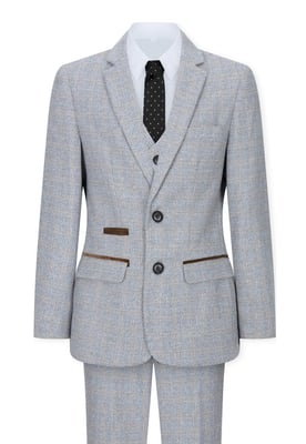 3-delig crèmekleurig tweed geruit vintage retro pak voor jongens