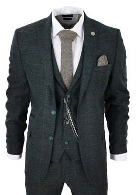 Heren 3-delige Wolkostuum Olijfgroen Tweed Ruit Peaky Blinders 1920 Gatsby Formeel