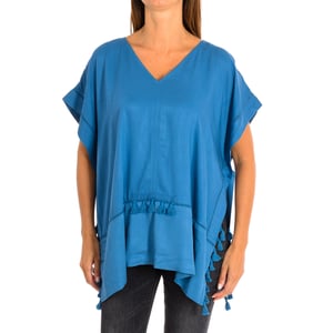 Losse poncho met V-hals kwastjes 8949 dames
