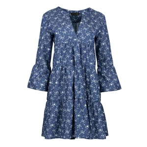 Indigo bloemen jurk met geplooide naden