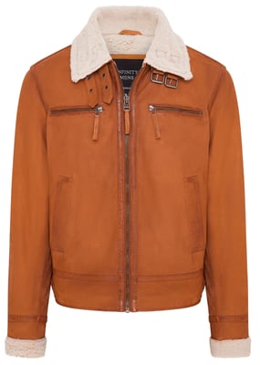 Heren Tan Real Sheep Suede Bomber Pilotenjack - Sandnes
