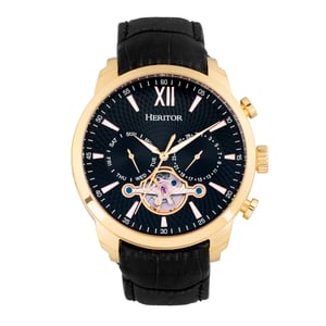 Heritor automatisch Arthur semi-skelet lederen band horloge met dag/datum