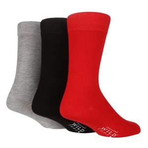 Wild Feet - Set van 3 bamboesokken voor heren | Vlak - Rood / Grijs