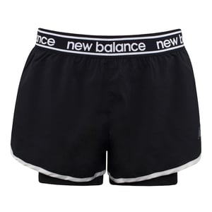 New Balance Logo Black Stretch Waist Womens Relentless 2in1 Shorts WS01177 BK