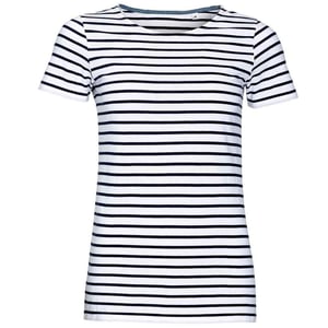 SOLS Dames/Dames Miles Gestreept Rond Hals T-shirt (Wit/Zwaar)