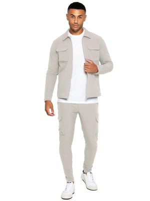 Enzo | Heren Cargo Shacket Trainingspak Set - Steen