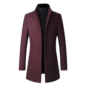 Heren wollen lange slanke pasvorm staande kraag zakelijke jas voor de winter rood