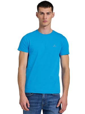 Gant heren T-shirt met ronde hals en contrasterend logo - Blauw
