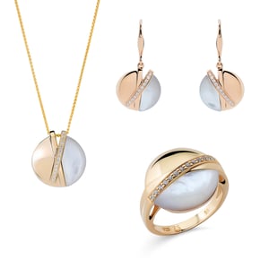 Orphelia 'Moragene' Dames 925 Sterling Zilveren Set: Halsketting + Oorbellen + Ring - Goud SET-7506/G