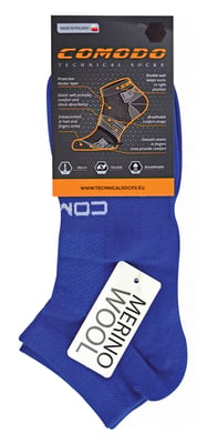 Merinowol hardloopsokken | Comodo | Lichtgewicht gedempte enkelsportsokken voor heren en dames - Blauw