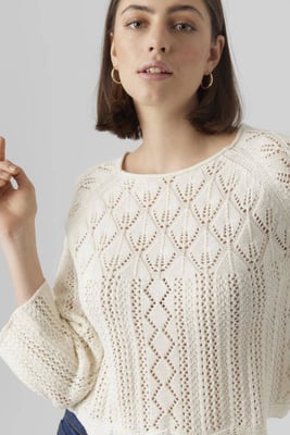 VERO MODA trui VMGINGER met biologisch katoen crème