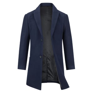 Heren lange slim fit winter warme zakelijke wollen jas blauw