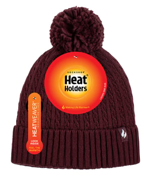Heat Holders - Thermische muts voor dames met pompon - Wijn