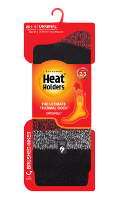 Heat Holders Heren extra dikke warme thermo sokken - Zwart / Rood (Lindos)