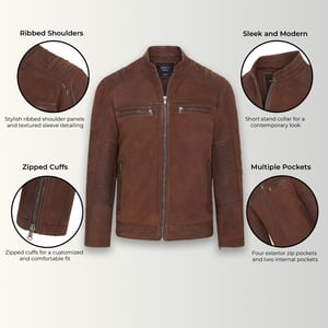 Heren buff lederen cafe racer bikerjack - Jinan