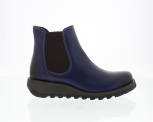 Fly London Dames Blauwe SALV Chelsea Leren Enkel Casual Wedge Heel Laarzen
