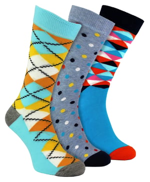 HS by Happy Socks - Heren 3-pack Klassieke Ruitpatroon Dress Socks - Ruit (Lichtblauw)