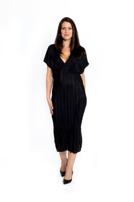 Plisse Zwarte Midi Dress