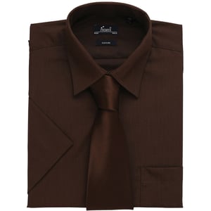 Premier Heren Korte Mouw Formele Poplin Gewoon Werk Shirt (Bruin)