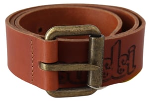 Just Cavalli Damesriem Bruin leder Logo Brons Rustiek Metalen Gesp