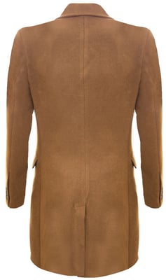Lange bruine wollen slim-fit overjas voor heren