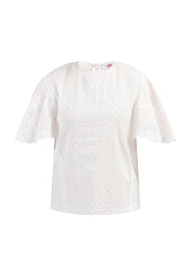 Mymo blouse met kant Dames Wit roze oranje stippen
