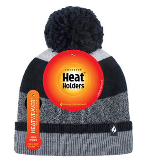 Heat Holders - Dames Thermische Winter Pom Pom Muts - Zwart Grijs